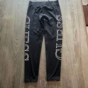 NWOT Guess Crop Leggings High Rise Elastic Waist Pull-On Logo Print Black Size M